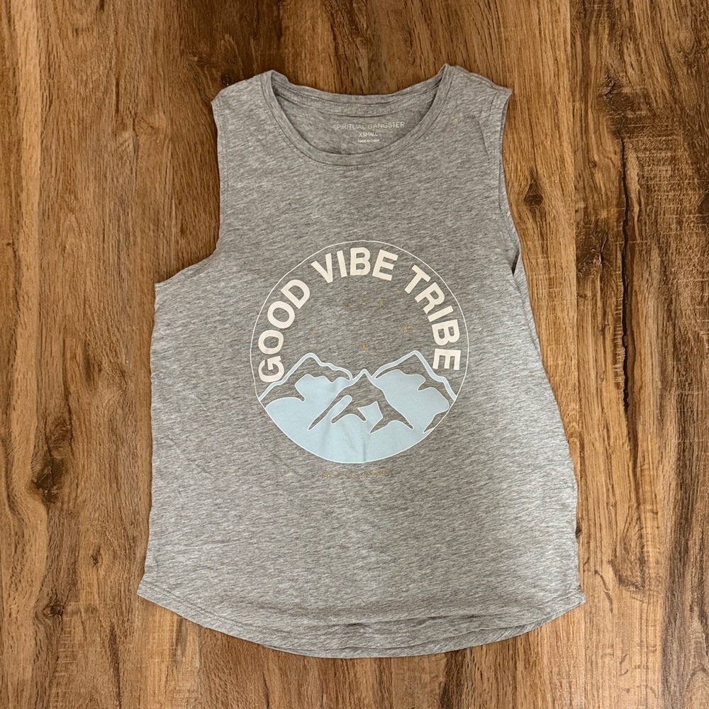 Spiritual Gangster Heather Gray Tank Top “Good Vibe Tribe” Graphic T XS